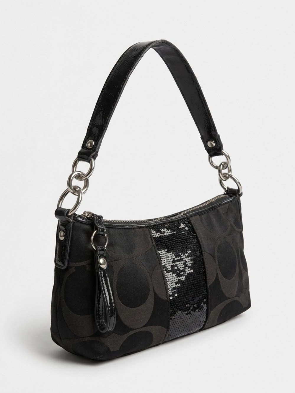 Coach Black Signature Jacquard Sequin Accent Shoulder Bag